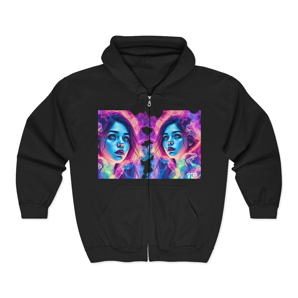 Vibrant Art Hoodie, Colorful Graphic Zip Up, Unisex Sweatshirt,
